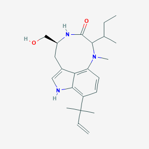 molecular formula C23H33N3O2 B152223 (13S)-10-丁烷-2-基-13-(羟甲基)-9-甲基-5-(2-甲基丁-3-烯-2-基)-3,9,12-三氮三环[6.6.1.04,15]十五烷-1,4,6,8(15)-四烯-11-酮 CAS No. 138590-60-0
