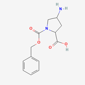 molecular formula C13H16N2O4 B15222487 4-Amino-1-((benzyloxy)carbonyl)pyrrolidine-2-carboxylic acid 