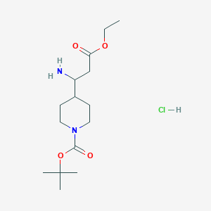 molecular formula C15H29ClN2O4 B1522252 tert-Butyl 4-(1-amino-3-ethoxy-3-oxopropyl)piperidine-1-carboxylate hydrochloride CAS No. 1159824-10-8