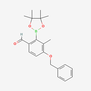 molecular formula C21H25BO4 B15222609 4-(Benzyloxy)-3-methyl-2-(4,4,5,5-tetramethyl-1,3,2-dioxaborolan-2-yl)benzaldehyde 