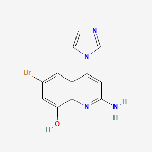 molecular formula C12H9BrN4O B15222711 2-Amino-6-bromo-4-(1H-imidazol-1-yl)quinolin-8-ol 