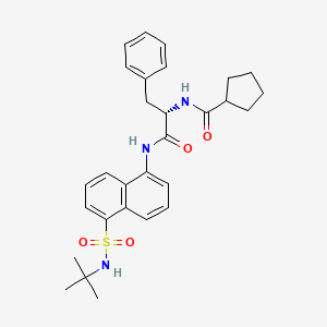 molecular formula C29H35N3O4S B15222779 (S)-N-(1-((5-(N-(tert-Butyl)sulfamoyl)naphthalen-1-yl)amino)-1-oxo-3-phenylpropan-2-yl)cyclopentanecarboxamide 