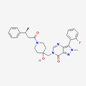 molecular formula C28H30FN5O3 B15223022 3-(2-Fluorophenyl)-6-((4-hydroxy-1-((R)-3-phenylbutanoyl)piperidin-4-yl)methyl)-2-methyl-2H-pyrazolo[4,3-d]pyrimidin-7(6H)-one 