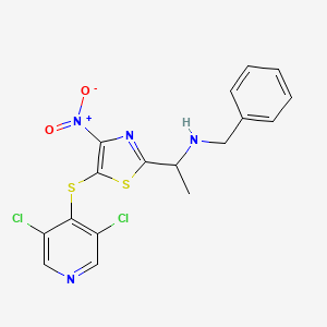 molecular formula C17H14Cl2N4O2S2 B15223320 N-Benzyl-1-(5-((3,5-dichloropyridin-4-yl)thio)-4-nitrothiazol-2-yl)ethanamine 