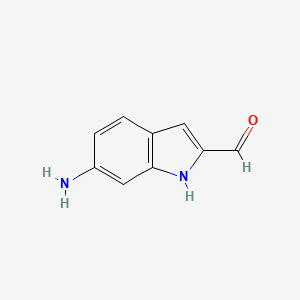 molecular formula C9H8N2O B15224340 6-Amino-1H-indole-2-carbaldehyde 