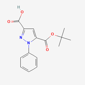 molecular formula C15H16N2O4 B1522474 5-[(tert-butoxy)carbonyl]-1-phenyl-1H-pyrazole-3-carboxylic acid CAS No. 1258649-71-6