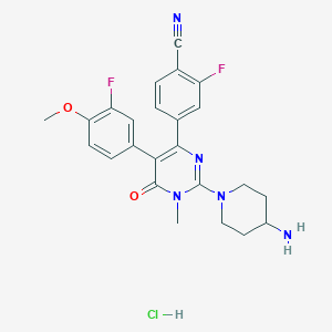 molecular formula C24H24ClF2N5O2 B15224883 4-(2-(4-Aminopiperidin-1-yl)-5-(3-fluoro-4-methoxyphenyl)-1-methyl-6-oxo-1,6-dihydropyrimidin-4-yl)-2-fluorobenzonitrile xhydrochloride 