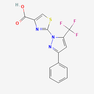 molecular formula C14H8F3N3O2S B15225523 2-(3-Phenyl-5-(trifluoromethyl)-1H-pyrazol-1-yl)thiazole-4-carboxylic acid 