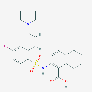 molecular formula C24H29FN2O4S B15225674 (Z)-2-((2-(3-(Diethylamino)prop-1-en-1-yl)-4-fluorophenyl)sulfonamido)-5,6,7,8-tetrahydronaphthalene-1-carboxylic acid 