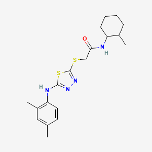 molecular formula C19H26N4OS2 B15225876 2-((5-((2,4-Dimethylphenyl)amino)-1,3,4-thiadiazol-2-yl)thio)-N-(2-methylcyclohexyl)acetamide 