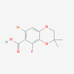 molecular formula C11H10BrFO4 B15226404 7-bromo-5-fluoro-3,3-dimethyl-2H-1,4-benzodioxine-6-carboxylic acid 