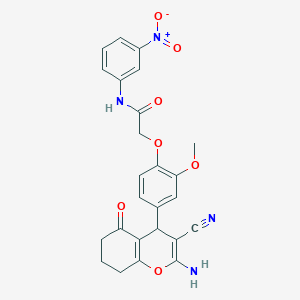 2-(4-(2-Amino-3-cyano-5-oxo-5,6,7,8-tetrahydro-4H-chromen-4-yl)-2-methoxyphenoxy)-N-(3-nitrophenyl)acetamide