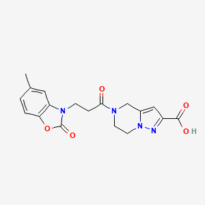 5-(3-(5-Methyl-2-oxobenzo[d]oxazol-3(2H)-yl)propanoyl)-4,5,6,7-tetrahydropyrazolo[1,5-a]pyrazine-2-carboxylic acid