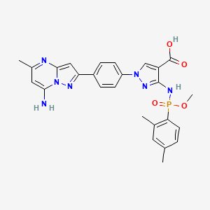 1-(4-(7-Amino-5-methylpyrazolo[1,5-a]pyrimidin-2-yl)phenyl)-3-(((2,4-dimethylphenyl)(methoxy)phosphoryl)amino)-1H-pyrazole-4-carboxylic acid