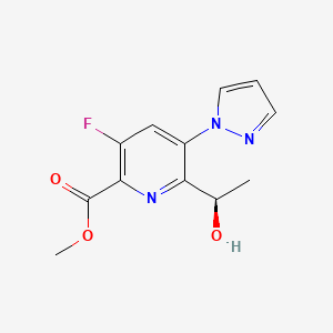 molecular formula C12H12FN3O3 B15227297 Methyl (R)-3-fluoro-6-(1-hydroxyethyl)-5-(1H-pyrazol-1-yl)picolinate 