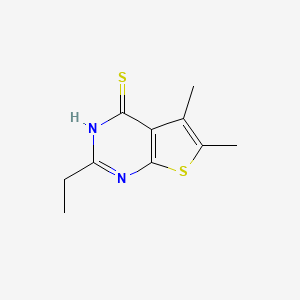 molecular formula C10H12N2S2 B15227525 2-Ethyl-5,6-dimethylthieno[2,3-d]pyrimidine-4-thiol 