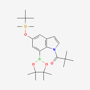 molecular formula C25H40BNO4Si B15227748 1-(5-((tert-Butyldimethylsilyl)oxy)-7-(4,4,5,5-tetramethyl-1,3,2-dioxaborolan-2-yl)-1H-indol-1-yl)-2,2-dimethylpropan-1-one 