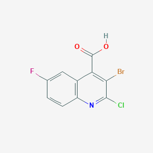 molecular formula C10H4BrClFNO2 B15228252 3-Bromo-2-chloro-6-fluoroquinoline-4-carboxylic acid 