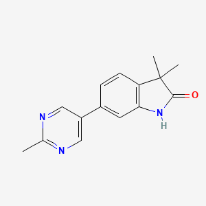 molecular formula C15H15N3O B15228282 3,3-Dimethyl-6-(2-methylpyrimidin-5-yl)indolin-2-one 