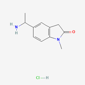 molecular formula C11H15ClN2O B1522856 5-(1-aminoethyl)-1-methyl-2,3-dihydro-1H-indol-2-one hydrochloride CAS No. 1258641-37-0