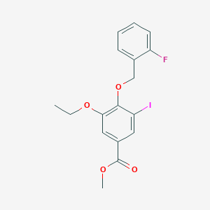 molecular formula C17H16FIO4 B15228639 Methyl 3-ethoxy-4-((2-fluorobenzyl)oxy)-5-iodobenzoate 