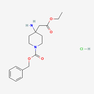 molecular formula C17H25ClN2O4 B15228781 Benzyl 4-amino-4-(2-ethoxy-2-oxoethyl)piperidine-1-carboxylate hydrochloride CAS No. 303037-53-8