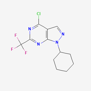 molecular formula C12H12ClF3N4 B15228951 4-Chloro-1-cyclohexyl-6-(trifluoromethyl)-1H-pyrazolo[3,4-d]pyrimidine 