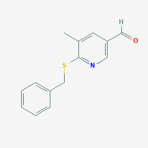 molecular formula C14H13NOS B15229309 6-(Benzylthio)-5-methylnicotinaldehyde 