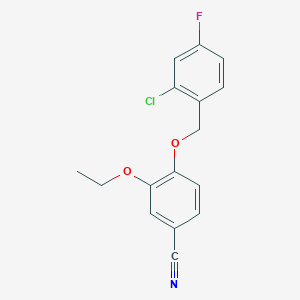 molecular formula C16H13ClFNO2 B15229405 4-((2-Chloro-4-fluorobenzyl)oxy)-3-ethoxybenzonitrile 