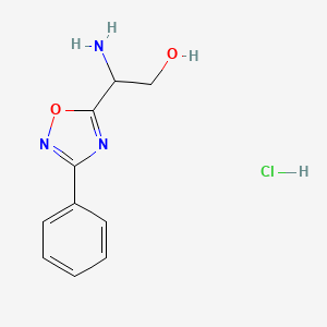 molecular formula C10H12ClN3O2 B1522953 2-Amino-2-(3-phenyl-1,2,4-oxadiazol-5-yl)ethan-1-ol hydrochloride CAS No. 1251925-45-7