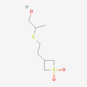 molecular formula C8H16O3S2 B15229614 3-(2-((1-Hydroxypropan-2-yl)thio)ethyl)thietane1,1-dioxide 