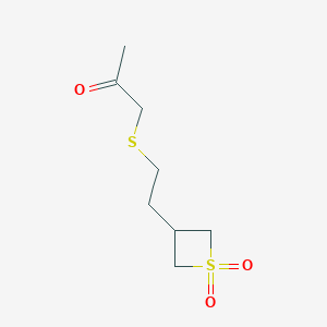 molecular formula C8H14O3S2 B15229652 1-((2-(1,1-Dioxidothietan-3-yl)ethyl)thio)propan-2-one 