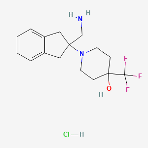 molecular formula C16H22ClF3N2O B1523034 1-(2-(Aminomethyl)-2,3-dihydro-1H-inden-2-YL)-4-(trifluoromethyl)piperidin-4-OL hydrochloride CAS No. 1189422-75-0