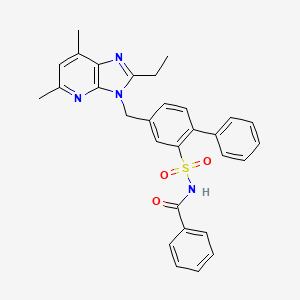 molecular formula C30H28N4O3S B15230592 N-((4-((2-Ethyl-5,7-dimethyl-3H-imidazo[4,5-b]pyridin-3-yl)methyl)-[1,1'-biphenyl]-2-yl)sulfonyl)benzamide 