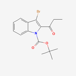 molecular formula C16H18BrNO3 B15230670 tert-Butyl 3-bromo-2-propionyl-1H-indole-1-carboxylate 