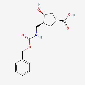 molecular formula C15H19NO5 B15230977 (1R,3S,4S)-3-((((Benzyloxy)carbonyl)amino)methyl)-4-hydroxycyclopentane-1-carboxylic acid 