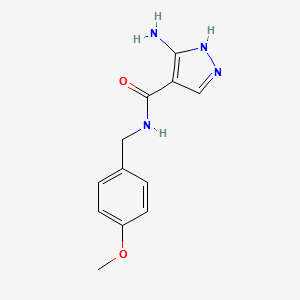 molecular formula C12H14N4O2 B1523109 5-amino-N-(4-methoxybenzyl)-1H-pyrazole-4-carboxamide CAS No. 1187861-34-2