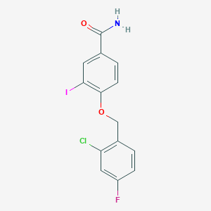 molecular formula C14H10ClFINO2 B15231690 4-((2-Chloro-4-fluorobenzyl)oxy)-3-iodobenzamide 