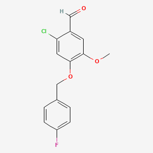 molecular formula C15H12ClFO3 B15231917 2-Chloro-4-((4-fluorobenzyl)oxy)-5-methoxybenzaldehyde 