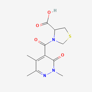 molecular formula C12H15N3O4S B1523223 3-(2,5,6-三甲基-3-氧代-2,3-二氢哒嗪-4-羰基)-1,3-噻唑烷-4-羧酸 CAS No. 1218015-86-1