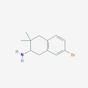 molecular formula C12H16BrN B15232291 7-Bromo-3,3-dimethyl-1,2,3,4-tetrahydronaphthalen-2-amine 