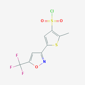 molecular formula C9H5ClF3NO3S2 B1523259 2-Methyl-5-[5-(trifluoromethyl)-3-isoxazolyl]-3-thiophenesulfonyl chloride CAS No. 1268334-82-2