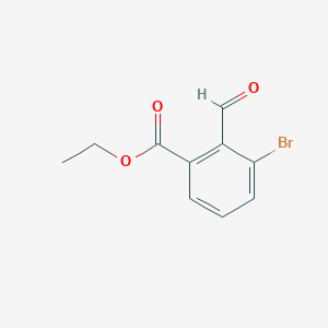 molecular formula C10H9BrO3 B15232615 Ethyl 3-bromo-2-formylbenzoate 