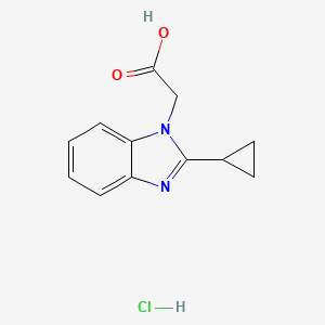 molecular formula C12H13ClN2O2 B1523271 2-(2-cyclopropyl-1H-1,3-benzodiazol-1-yl)acetic acid hydrochloride CAS No. 1221725-14-9