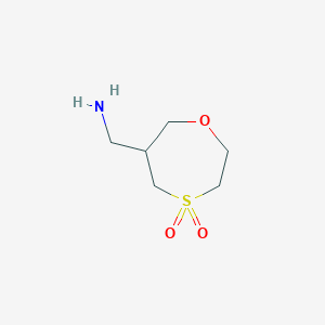 molecular formula C6H13NO3S B15232728 6-(Aminomethyl)-1,4-oxathiepane4,4-dioxide 