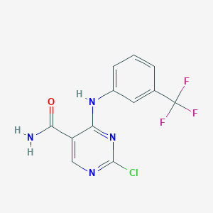 molecular formula C12H8ClF3N4O B15233313 2-Chloro-4-(3-(trifluoromethyl)phenylamino)pyrimidine-5-carboxamide 