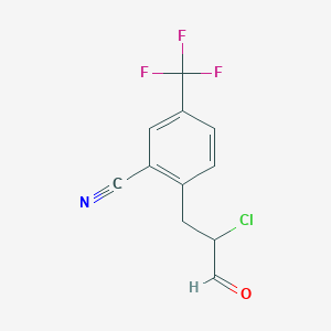 molecular formula C11H7ClF3NO B15234226 2-(2-Chloro-3-oxopropyl)-5-(trifluoromethyl)benzonitrile 