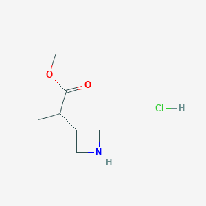 molecular formula C7H14ClNO2 B15234796 Methyl2-(azetidin-3-yl)propanoatehydrochloride 