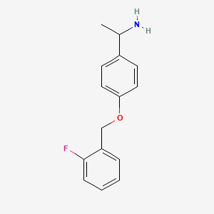 molecular formula C15H16FNO B15236083 1-(4-[(2-Fluorophenyl)methoxy]phenyl)ethan-1-amine 