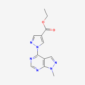 molecular formula C12H12N6O2 B1523659 ethyl 1-{1-methyl-1H-pyrazolo[3,4-d]pyrimidin-4-yl}-1H-pyrazole-4-carboxylate CAS No. 1333706-51-6